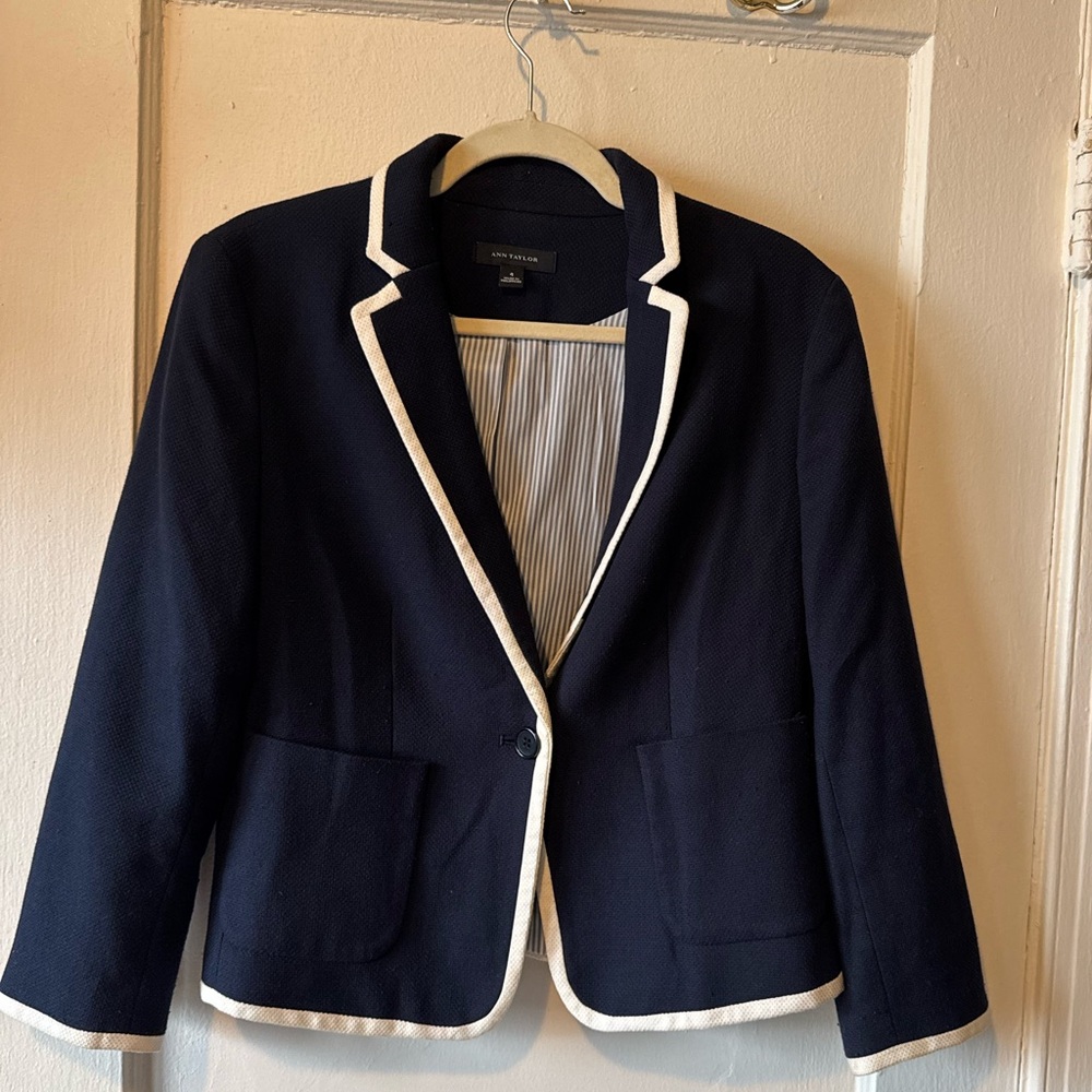 Ann Taylor Navy Blazer with White Trim
